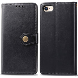 For iPhone SE (2020) Retro Solid Color Leather Buckle Phone Case with Lanyard & Photo Frame & Card Slot & Wallet & Stand Function, Black, Brown, Red, Blue, Green