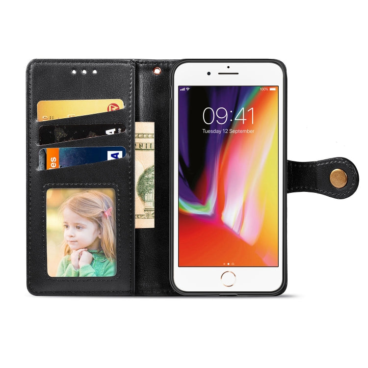 For iPhone SE (2020) Retro Solid Color Leather Buckle Phone Case with Lanyard & Photo Frame & Card Slot & Wallet & Stand Function, Black, Brown, Red, Blue, Green