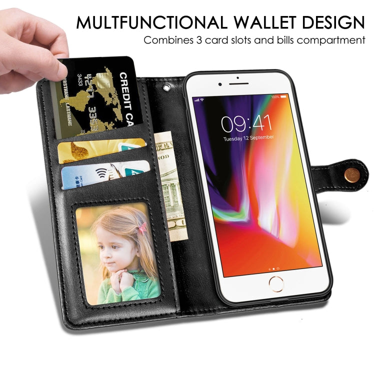For iPhone SE (2020) Retro Solid Color Leather Buckle Phone Case with Lanyard & Photo Frame & Card Slot & Wallet & Stand Function, Black, Brown, Red, Blue, Green