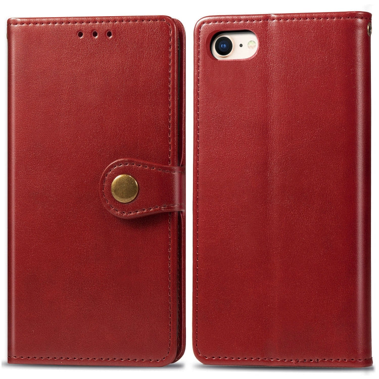 For iPhone SE (2020) Retro Solid Color Leather Buckle Phone Case with Lanyard & Photo Frame & Card Slot & Wallet & Stand Function, Black, Brown, Red, Blue, Green