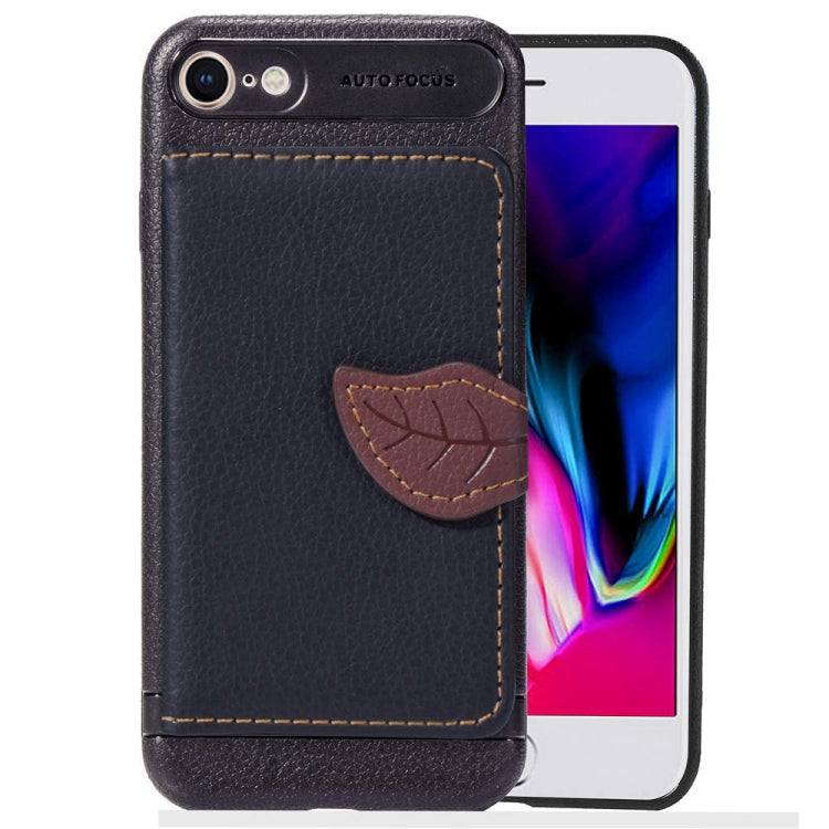 For iPhone SE (2020) Leaf Buckle Litchi Texture Card Holder PU + TPU Case with Card Slot & Wallet & Holder & Photo Frame, Black, Red, Green, Blue, Brown