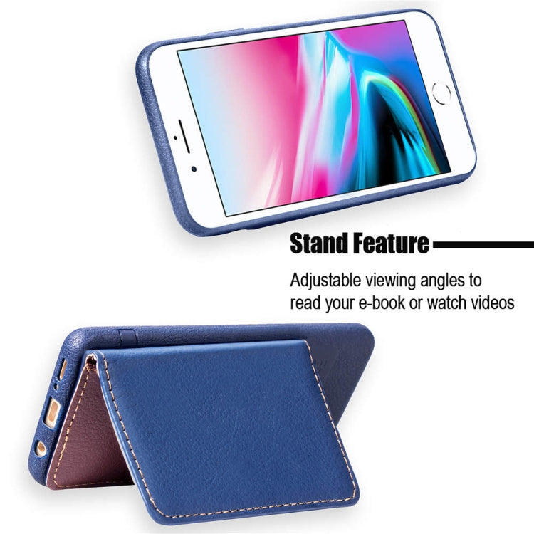 For iPhone SE (2020) Leaf Buckle Litchi Texture Card Holder PU + TPU Case with Card Slot & Wallet & Holder & Photo Frame, Black, Red, Green, Blue, Brown