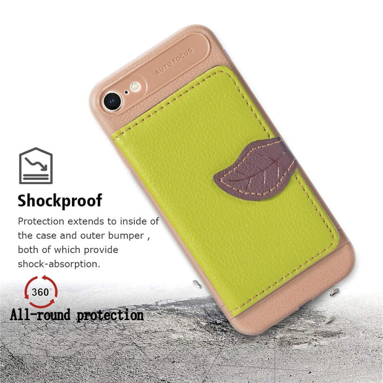 For iPhone SE (2020) Leaf Buckle Litchi Texture Card Holder PU + TPU Case with Card Slot & Wallet & Holder & Photo Frame, Black, Red, Green, Blue, Brown