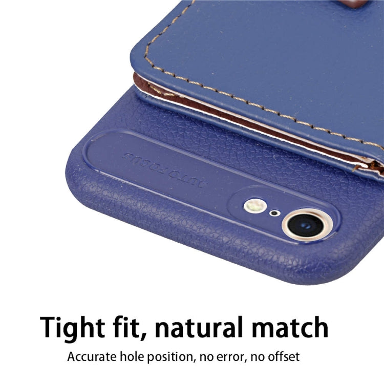For iPhone SE (2020) Leaf Buckle Litchi Texture Card Holder PU + TPU Case with Card Slot & Wallet & Holder & Photo Frame, Black, Red, Green, Blue, Brown