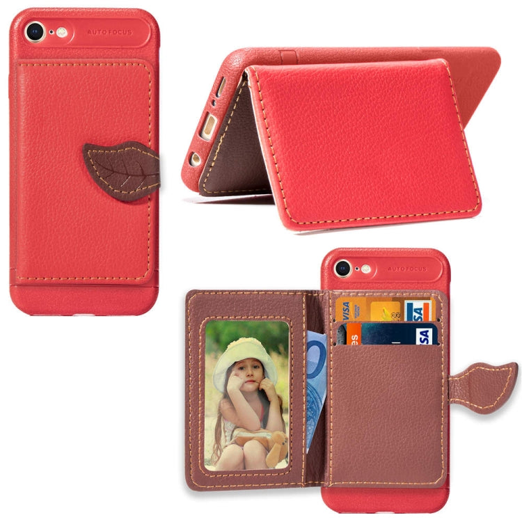For iPhone SE (2020) Leaf Buckle Litchi Texture Card Holder PU + TPU Case with Card Slot & Wallet & Holder & Photo Frame, Black, Red, Green, Blue, Brown