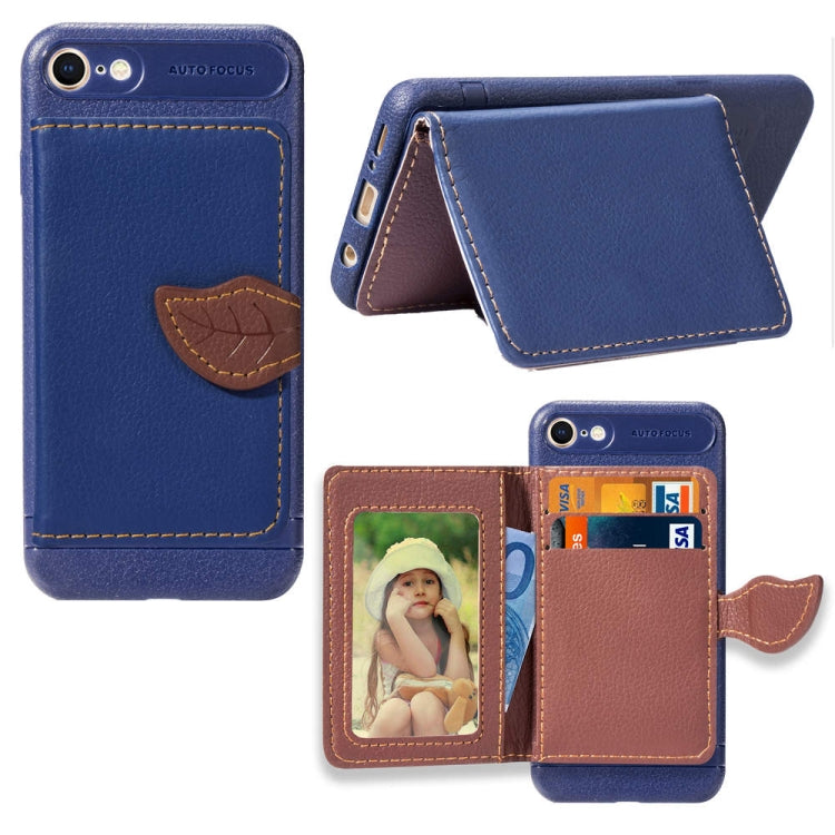 For iPhone SE (2020) Leaf Buckle Litchi Texture Card Holder PU + TPU Case with Card Slot & Wallet & Holder & Photo Frame, Black, Red, Green, Blue, Brown