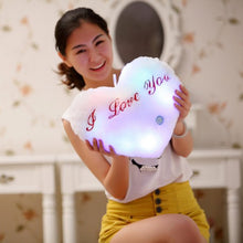 Load image into Gallery viewer, Heart Shaped English Letter Pattern Glowing Light Plush Pillow Toy Cushion