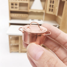 Load image into Gallery viewer, 3 PCS Doll House Miniature Kitchen Copper Pot with Lid Children Educational Toys