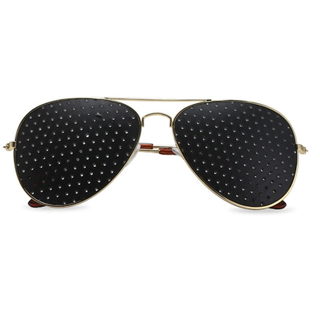 2 PCS Pin-hole Glasses Pin Hole Sunglasses Eye Exercise Eyesight Natural Healing Vision Correction and Improvement, Golden Color Frame