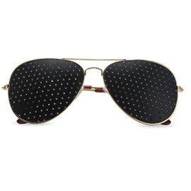 2 PCS Pin-hole Glasses Pin Hole Sunglasses Eye Exercise Eyesight Natural Healing Vision Correction and Improvement, Golden Color Frame