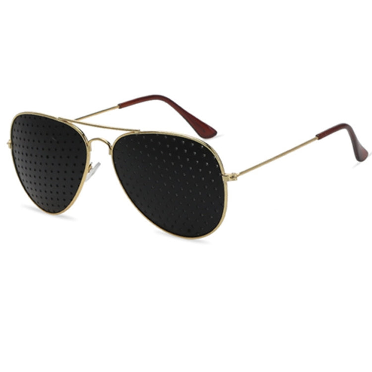 2 PCS Pin-hole Glasses Pin Hole Sunglasses Eye Exercise Eyesight Natural Healing Vision Correction and Improvement, Golden Color Frame