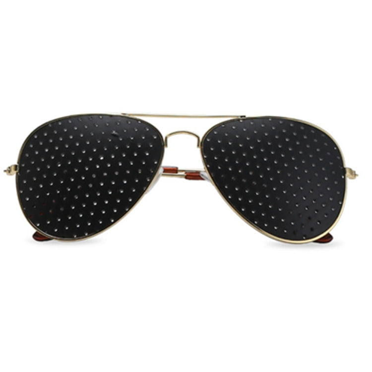 2 PCS Pin-hole Glasses Pin Hole Sunglasses Eye Exercise Eyesight Natural Healing Vision Correction and Improvement, Golden Color Frame