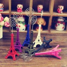 Load image into Gallery viewer, Mini Eiffel Tower Shape Desktop Statue Information Notecard Holder Photo Clip Home Art Deco Gift, Random Color Delivery, Eiffel Tower Shape Card Holder