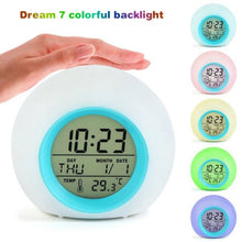 Load image into Gallery viewer, Round Color Light Gradient Alarm Clock Perpetual Calendar Clock, Round Color Light Clock