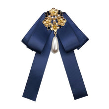 Load image into Gallery viewer, Ladies Retro Style Cloth Fabric Pearl Diamond Brooch Bow Tie Bow Clothing Accessories