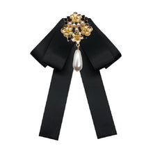 Load image into Gallery viewer, Ladies Retro Style Cloth Fabric Pearl Diamond Brooch Bow Tie Bow Clothing Accessories