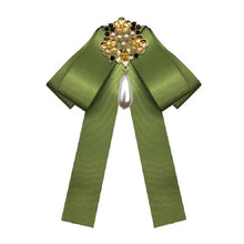 Load image into Gallery viewer, Ladies Retro Style Cloth Fabric Pearl Diamond Brooch Bow Tie Bow Clothing Accessories