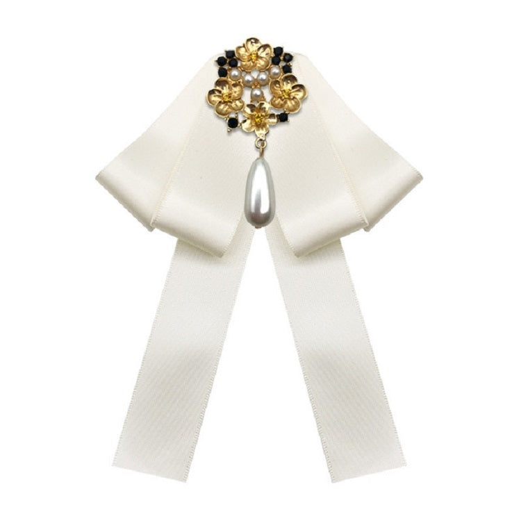 Ladies Retro Style Cloth Fabric Pearl Diamond Brooch Bow Tie Bow Clothing Accessories