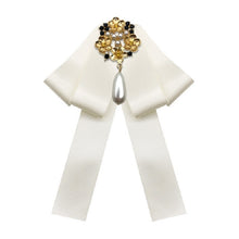 Load image into Gallery viewer, Ladies Retro Style Cloth Fabric Pearl Diamond Brooch Bow Tie Bow Clothing Accessories