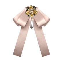 Load image into Gallery viewer, Ladies Retro Style Cloth Fabric Pearl Diamond Brooch Bow Tie Bow Clothing Accessories