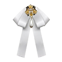 Load image into Gallery viewer, Ladies Retro Style Cloth Fabric Pearl Diamond Brooch Bow Tie Bow Clothing Accessories