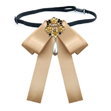 Load image into Gallery viewer, Ladies Retro Style Cloth Fabric Pearl Diamond Brooch Bow Tie Bow Clothing Accessories