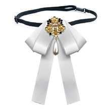 Load image into Gallery viewer, Ladies Retro Style Cloth Fabric Pearl Diamond Brooch Bow Tie Bow Clothing Accessories
