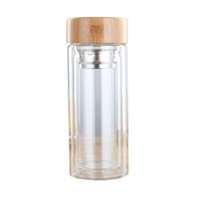 Load image into Gallery viewer, Glass Water Tea Bottles with Infuser Bamboo Lid Double Wall Brief Portable Outdoor Bottle, 350ML, 450ML