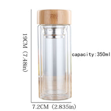 Load image into Gallery viewer, Glass Water Tea Bottles with Infuser Bamboo Lid Double Wall Brief Portable Outdoor Bottle, 350ML, 450ML