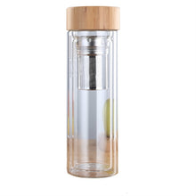 Load image into Gallery viewer, Glass Water Tea Bottles with Infuser Bamboo Lid Double Wall Brief Portable Outdoor Bottle, 350ML, 450ML