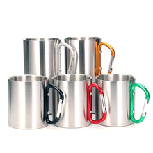 Load image into Gallery viewer, Stainless Steel Double Walled Water Mugs Coffee Cup with Carabiner Handle, Random Color Delivery, Coffee Cup with Carabiner