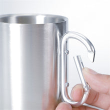 Load image into Gallery viewer, Stainless Steel Double Walled Water Mugs Coffee Cup with Carabiner Handle, Random Color Delivery, Coffee Cup with Carabiner