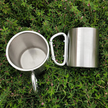 Load image into Gallery viewer, Stainless Steel Double Walled Water Mugs Coffee Cup with Carabiner Handle, Random Color Delivery, Coffee Cup with Carabiner