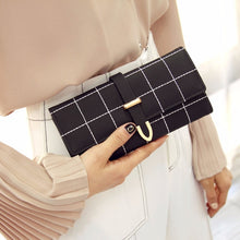 Load image into Gallery viewer, Women Purse Thread Plaid Leather Fashion Design With Polyester Phone Bag Long Slim Ladies Wallet
