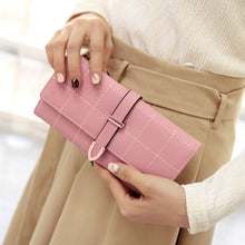 Load image into Gallery viewer, Women Purse Thread Plaid Leather Fashion Design With Polyester Phone Bag Long Slim Ladies Wallet
