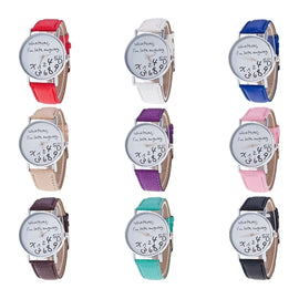 Alphabet Number Pattern Leather Strap Watch