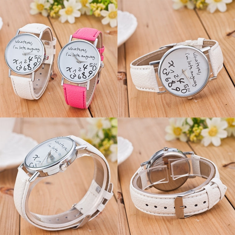 Alphabet Number Pattern Leather Strap Watch