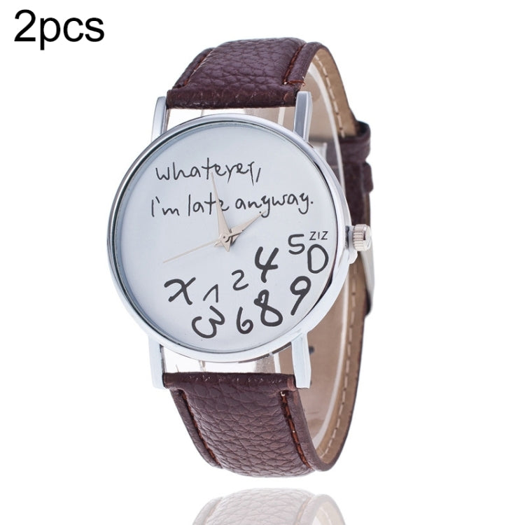 Alphabet Number Pattern Leather Strap Watch