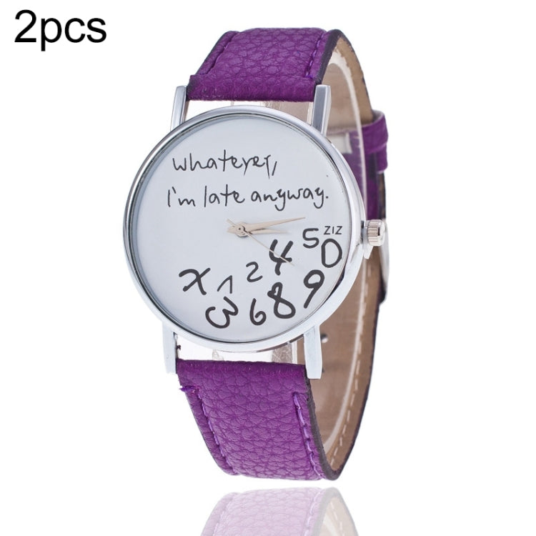 Alphabet Number Pattern Leather Strap Watch