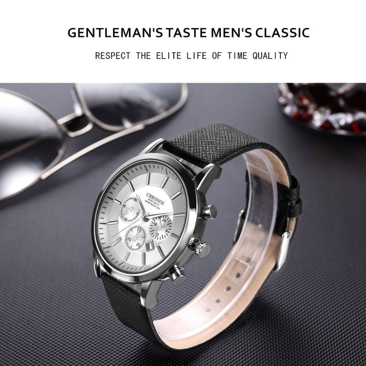 CHRONOS CH0401 Three-eye Six-needle Leather Belt Sports Watch for Men