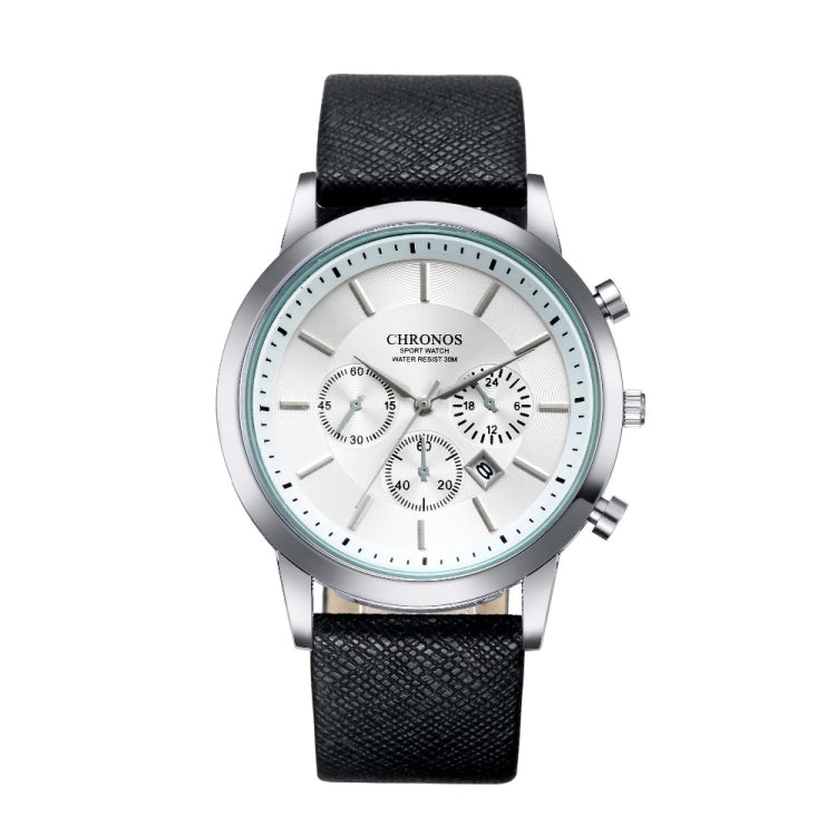 CHRONOS CH0401 Three-eye Six-needle Leather Belt Sports Watch for Men