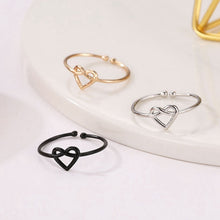 Load image into Gallery viewer, Girl Fashion Cute Simple Heart Hollow Open Adjustable Rings, Black, Gold, Silver