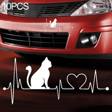 Load image into Gallery viewer, 10 PCS Pet Cat Heartbeat Lifeline Vinyl Decal Creative Car Stickers Car Styling Truck Accessories,  26.5x12CM, Black, Silver