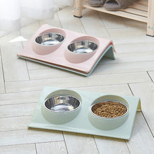 Load image into Gallery viewer, Stainless Steel Pet Bowl Slope Plastic Anti-skid Anti-splash Food Feeder, S, L