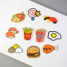 Load image into Gallery viewer, 5 PCS Cartoon Food Soft Magnetic Message Board Blackboard Refrigerator Magnet, Sushi, Poached Egg, Burger, Bun, Salmon, Chicken Leg, Lollipop, Popcorn, Hot Pot, French Fries
