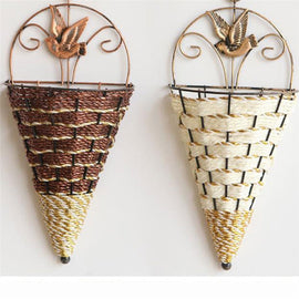 Wall Wicker Hanging Rttan Vase Basket Farm Decoration, Random Color Delivery