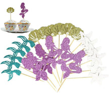 Load image into Gallery viewer, 24 PCS / 1 Set Mermaid Princess Party Decorate Cupcakes Inserted Card, Cupcakes Inserted Card