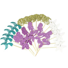 Load image into Gallery viewer, 24 PCS / 1 Set Mermaid Princess Party Decorate Cupcakes Inserted Card, Cupcakes Inserted Card