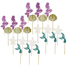 Load image into Gallery viewer, 24 PCS / 1 Set Mermaid Princess Party Decorate Cupcakes Inserted Card, Cupcakes Inserted Card
