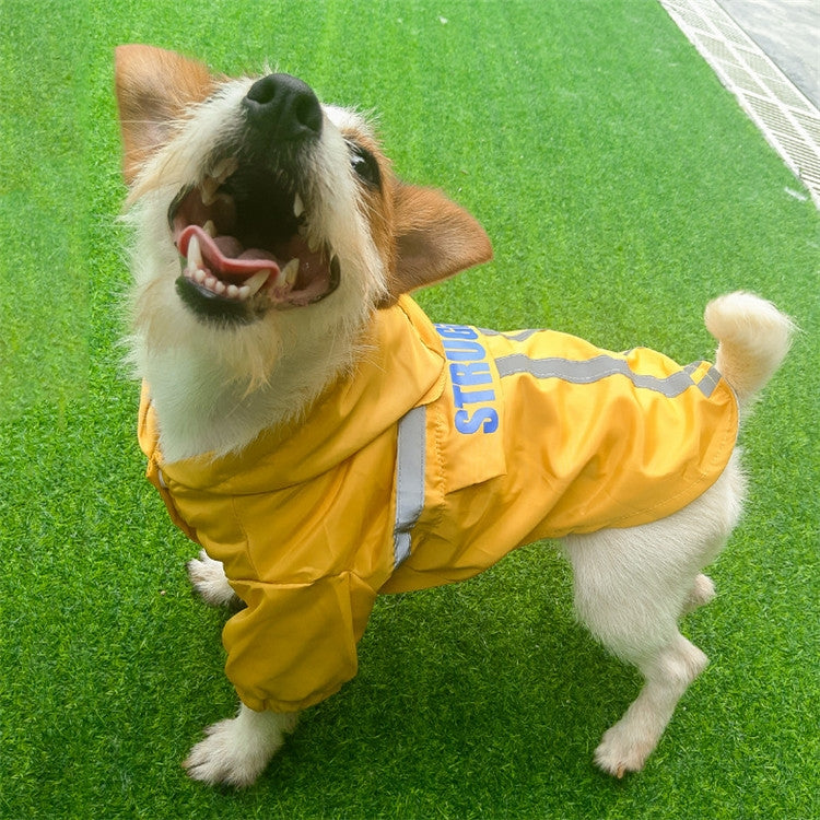 Foldable Reflective Stripe Hooded Pet Raincoat Dog Waterproof Clothing, S, M, L, XL, XXL